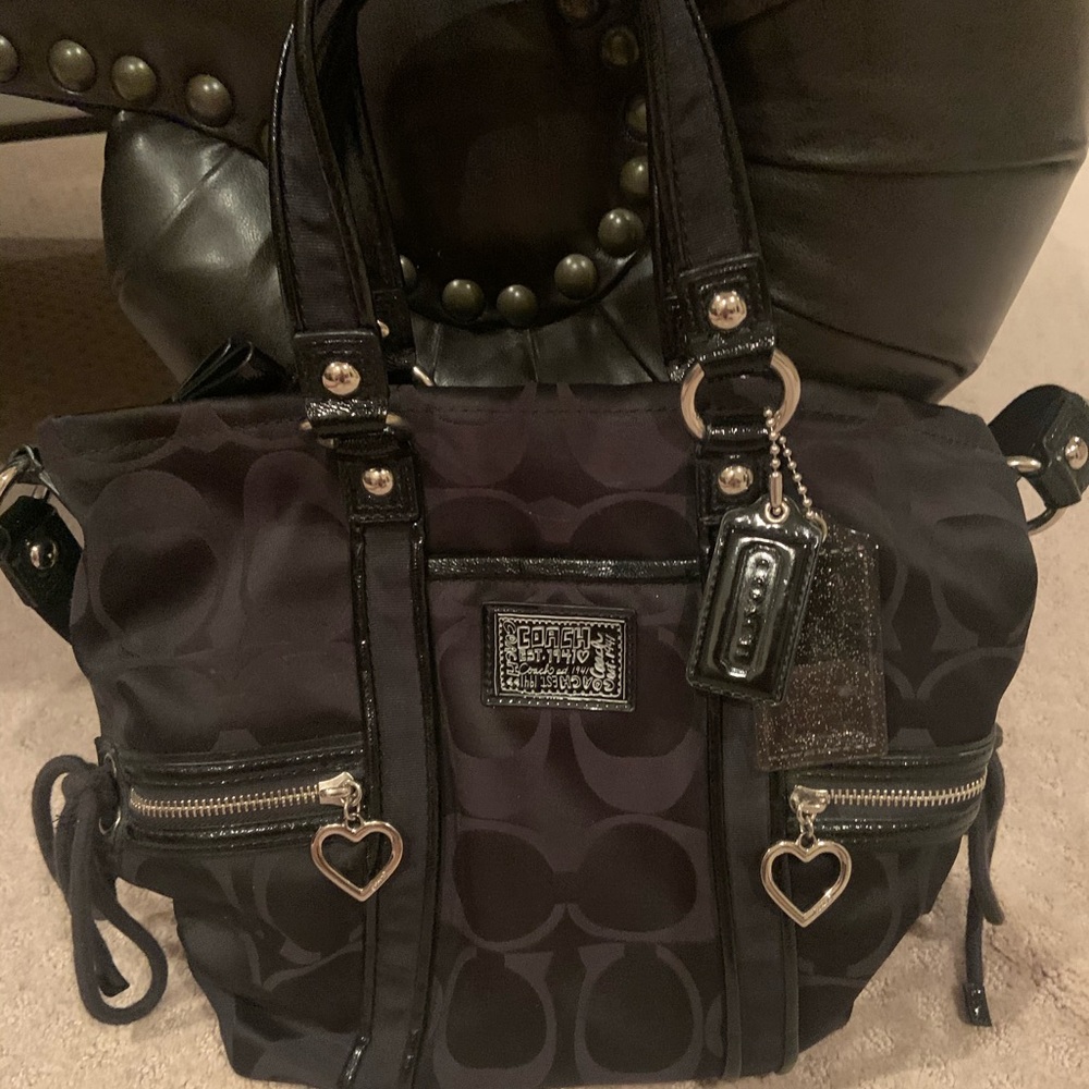 Coach Black Poppy Signature Tote Bag